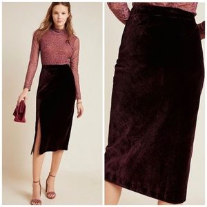 anthropologie plum velvet midi skirt
